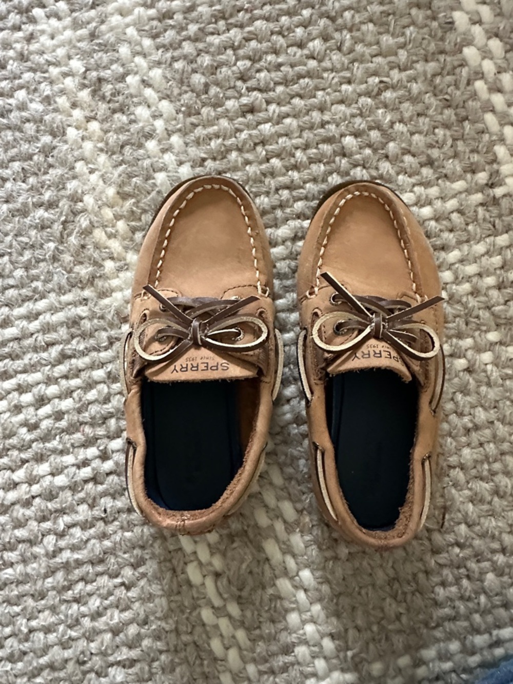 Sperry Boys Tan Leather Boat Shoes with Brown Laces